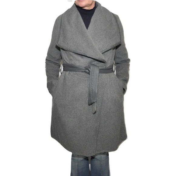 Nanette Lepore Shawl Collar Wool Tie Waist Wrap Coat Gray M/L Nwt $325 - Picture 2 of 4